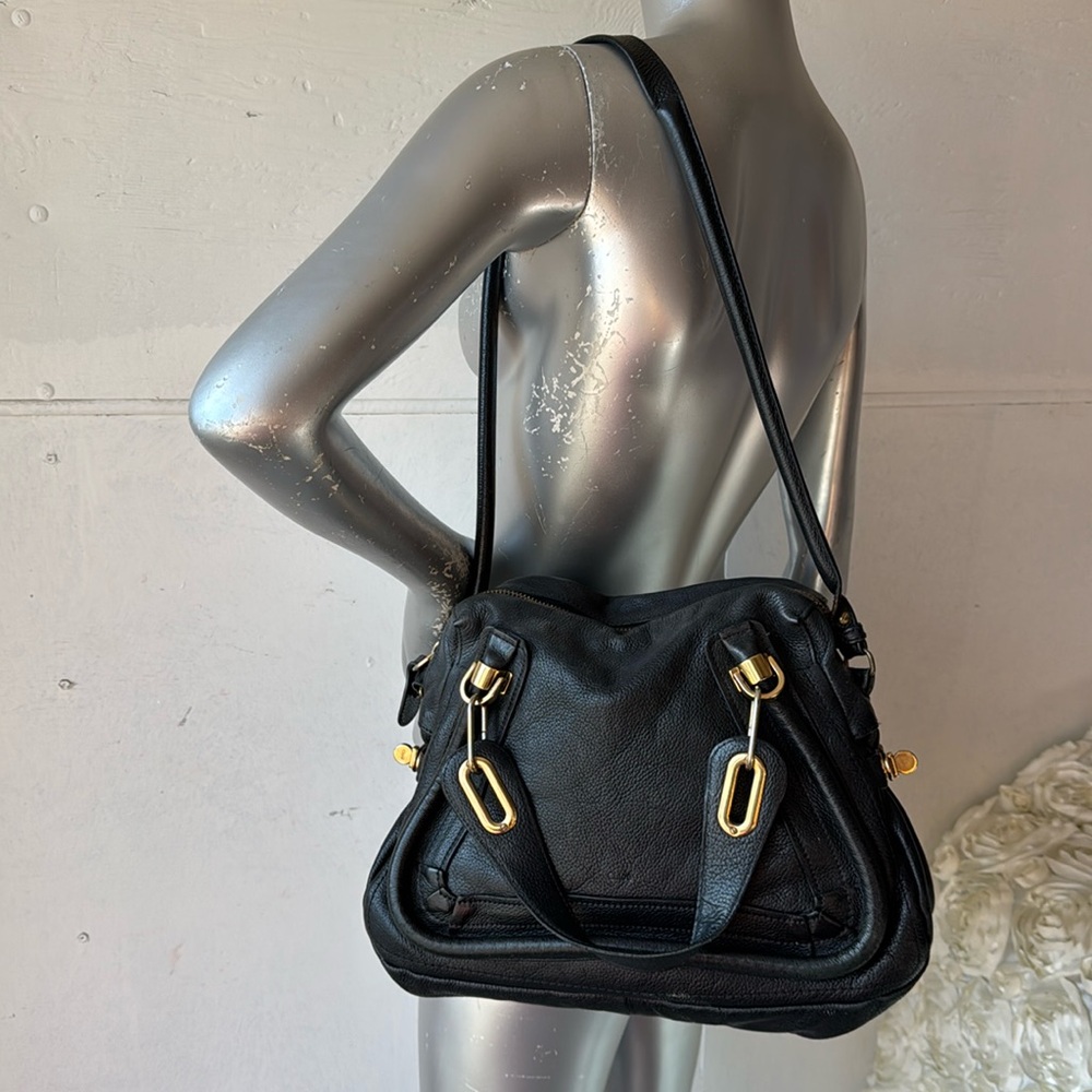 Chloe Black Shoulder Bag with Gold Accents